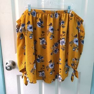 J for Justify Mustard Yellow Floral Top 3X